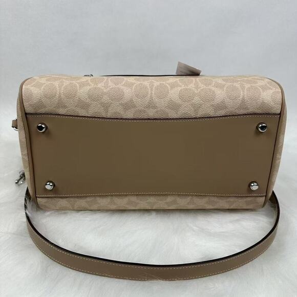 Coach Rowan Large Satchel Crossbody Bag In Signature Canvas In Sand Taupe CV959 - Picture 7 of 12